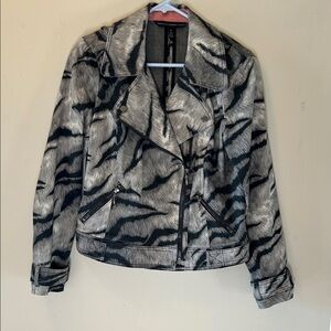 Stylish Black and Gray Animal Print Leather Jacket